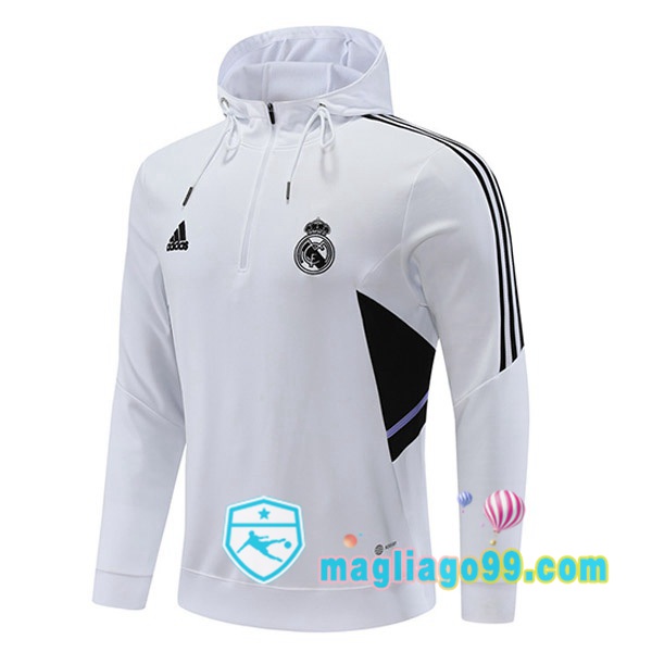 Magliago - Passione Maglie Thai Affidabili Basso Costo Online Shop | Felpa Con Cappuccio Real Madrid Bianco 2022/2023