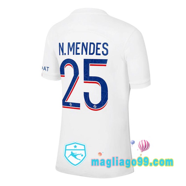 Magliago - Passione Maglie Thai Affidabili Basso Costo Online Shop | Maglia Paris PSG (N.MENDES 25) Terza Bianco 2022/2023
