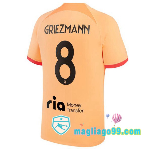 Magliago - Passione Maglie Thai Affidabili Basso Costo Online Shop | Maglia Atletico Madrid (GRIEZMANN 8) Terza Arancione 2022/2023