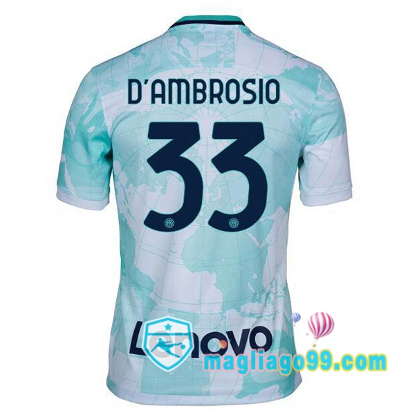 Magliago - Passione Maglie Thai Affidabili Basso Costo Online Shop | Maglia Inter Milan (D'AMBROSIO 33) Seconda Bianco Verde 2022/2023