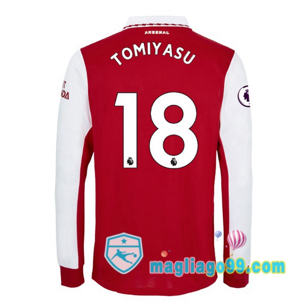 Magliago - Passione Maglie Thai Affidabili Basso Costo Online Shop | Maglia Calcio Arsenal (TOMIYASU 18) Prima Maniche Lunghe Rosso Bianco 2022/2023