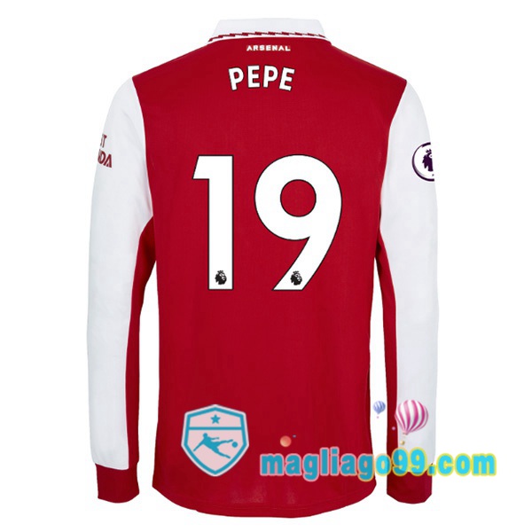 Magliago - Passione Maglie Thai Affidabili Basso Costo Online Shop | Maglia Calcio Arsenal (PEPE 19) Prima Maniche Lunghe Rosso Bianco 2022/2023
