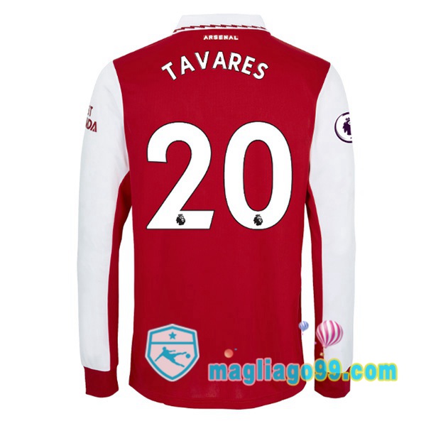 Magliago - Passione Maglie Thai Affidabili Basso Costo Online Shop | Maglia Calcio Arsenal (TAVARES 20) Prima Maniche Lunghe Rosso Bianco 2022/2023