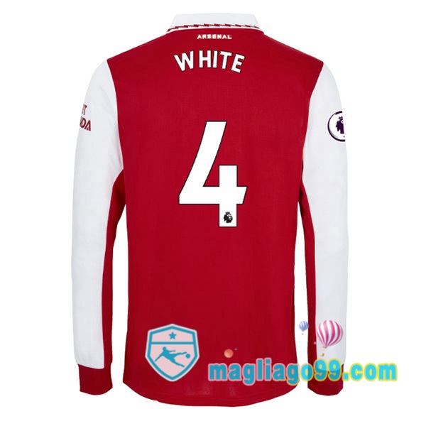 Magliago - Passione Maglie Thai Affidabili Basso Costo Online Shop | Maglia Calcio Arsenal (WHITE 4) Prima Maniche Lunghe Rosso Bianco 2022/2023