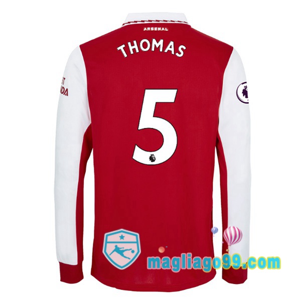 Magliago - Passione Maglie Thai Affidabili Basso Costo Online Shop | Maglia Calcio Arsenal (THOMAS 5) Prima Maniche Lunghe Rosso Bianco 2022/2023