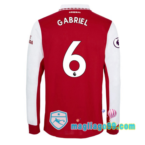 Magliago - Passione Maglie Thai Affidabili Basso Costo Online Shop | Maglia Calcio Arsenal (GABRIEL 6) Prima Maniche Lunghe Rosso Bianco 2022/2023