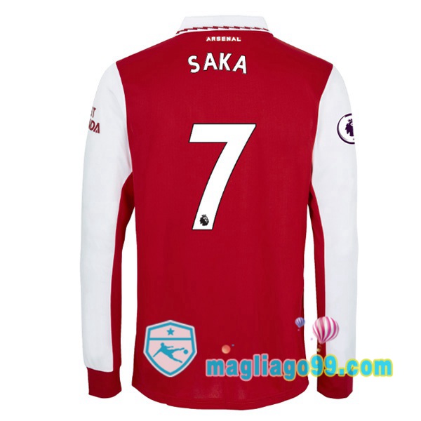 Magliago - Passione Maglie Thai Affidabili Basso Costo Online Shop | Maglia Calcio Arsenal (SAKA 7) Prima Maniche Lunghe Rosso Bianco 2022/2023