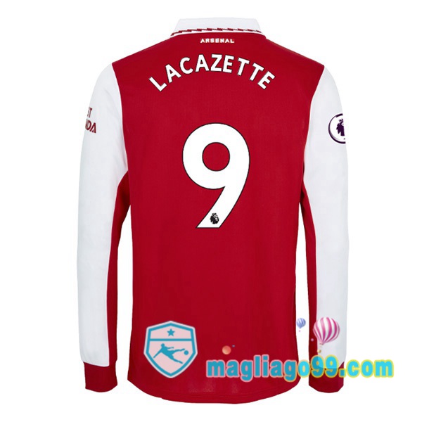 Magliago - Passione Maglie Thai Affidabili Basso Costo Online Shop | Maglia Calcio Arsenal (LACAZETTE 9) Prima Maniche Lunghe Rosso Bianco 2022/2023