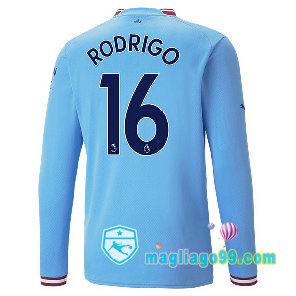 Magliago - Passione Maglie Thai Affidabili Basso Costo Online Shop | Maglia Calcio Manchester City (Rodrigo 16) Prima Maniche Lunghe Blu 2022/2023