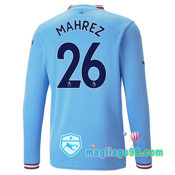 Magliago - Passione Maglie Thai Affidabili Basso Costo Online Shop | Maglia Calcio Manchester City (Riyad Mahrez 26) Prima Maniche Lunghe Blu 2022/2023