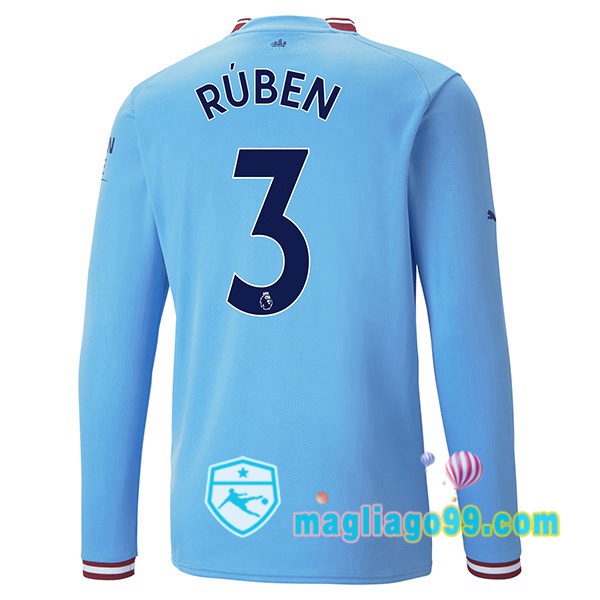 Magliago - Passione Maglie Thai Affidabili Basso Costo Online Shop | Maglia Calcio Manchester City (Ruben Dias 3) Prima Maniche Lunghe Blu 2022/2023
