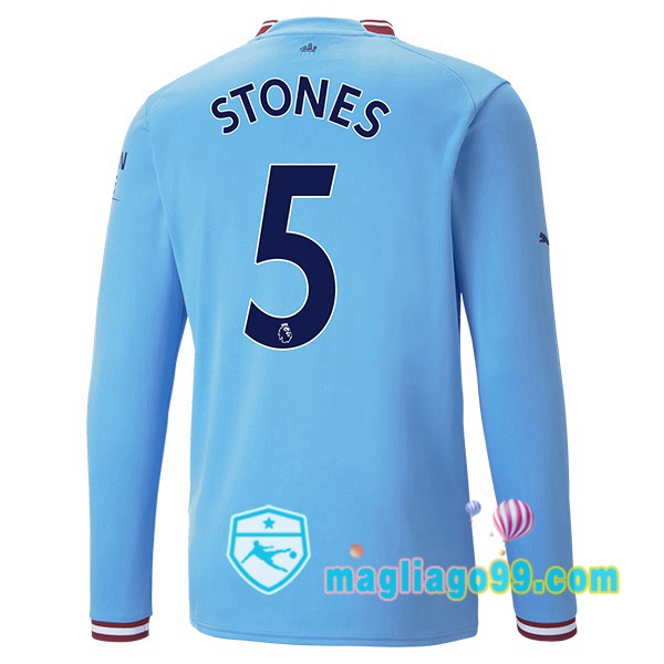 Magliago - Passione Maglie Thai Affidabili Basso Costo Online Shop | Maglia Calcio Manchester City (John Stones 5) Prima Maniche Lunghe Blu 2022/2023