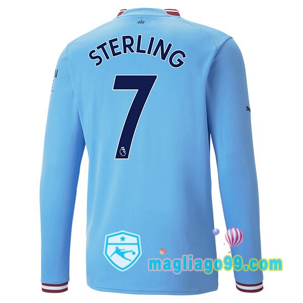 Magliago - Passione Maglie Thai Affidabili Basso Costo Online Shop | Maglia Calcio Manchester City (Raheem Sterling 7) Prima Maniche Lunghe Blu 2022/2023