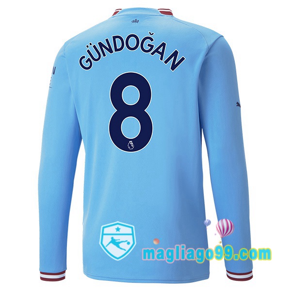 Magliago - Passione Maglie Thai Affidabili Basso Costo Online Shop | Maglia Calcio Manchester City (Ilkay Gündogan 8) Prima Maniche Lunghe Blu 2022/2023