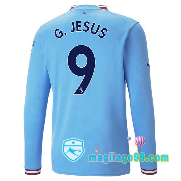 Magliago - Passione Maglie Thai Affidabili Basso Costo Online Shop | Maglia Calcio Manchester City (Gabriel Jesus 9) Prima Maniche Lunghe Blu 2022/2023