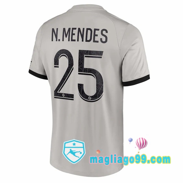 Magliago - Passione Maglie Thai Affidabili Basso Costo Online Shop | Maglia Paris PSG (N.Mendes 25) Seconda Grigio 2022/2023