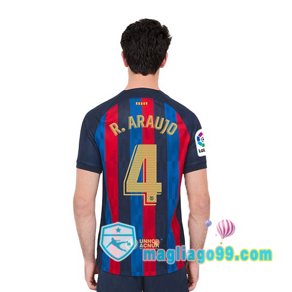 Magliago - Passione Maglie Thai Affidabili Basso Costo Online Shop | Maglia Calcio FC Barcellona (R. Araujo 4) Prima Rosso Blu 2022/2023