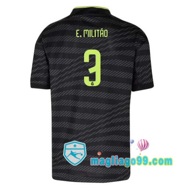 Magliago - Passione Maglie Thai Affidabili Basso Costo Online Shop | Maglia Real Madrid (E. Militão 3) Terza Nero 2022/2023