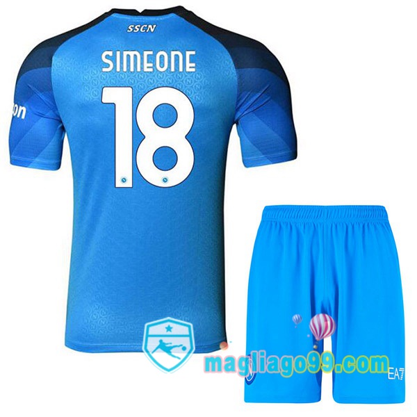 Maglia SSC Napoli (Simeone 18) Bambino Prima Blu 2022/2023