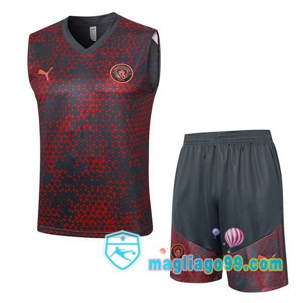 Magliago - Passione Maglie Thai Affidabili Basso Costo Online Shop | Gilet Calcio Manchester City + Shorts Rosso Nero 2023/2024