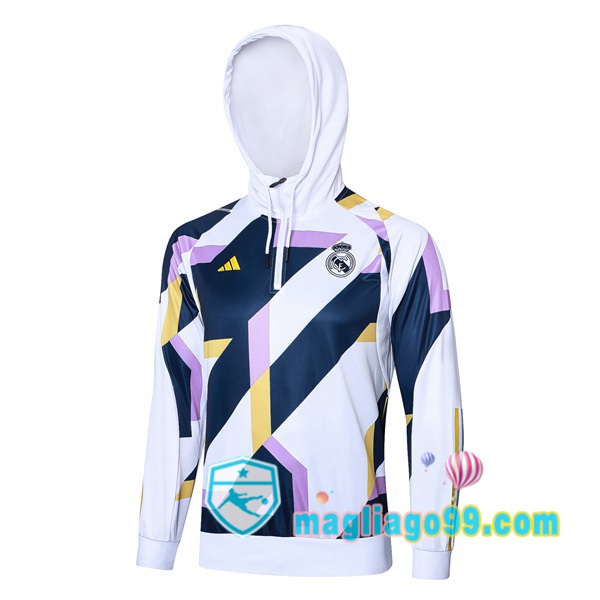 Magliago - Passione Maglie Thai Affidabili Basso Costo Online Shop | Felpa con cappuccio Real Madrid Bianco Blu Royal 2023/2024