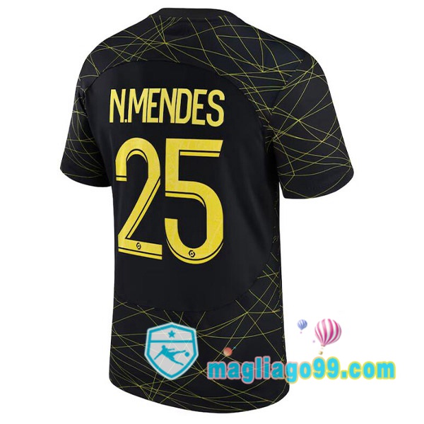 Magliago - Passione Maglie Thai Affidabili Basso Costo Online Shop | Maglia Paris PSG (N.MENDES 25) Quattro Nero 2022/2023