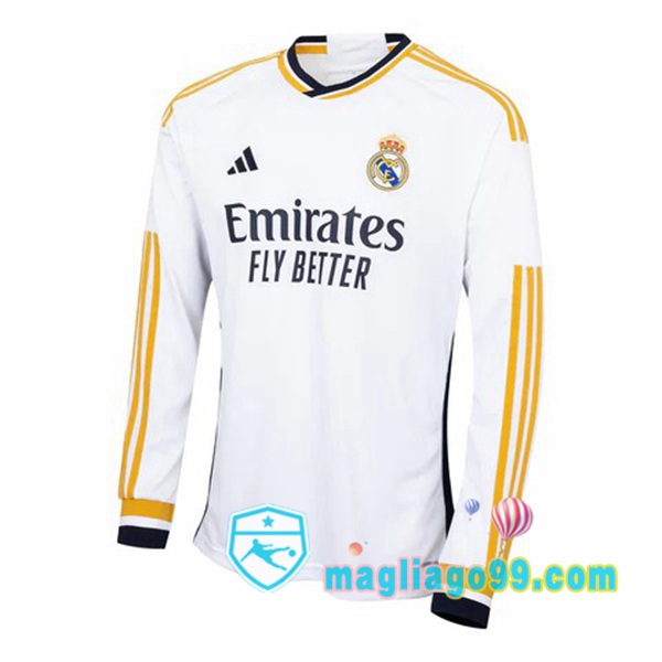 Magliago - Passione Maglie Thai Affidabili Basso Costo Online Shop | Maglia Real Madrid Prima Maniche Lunghe Bianco 2023/2024