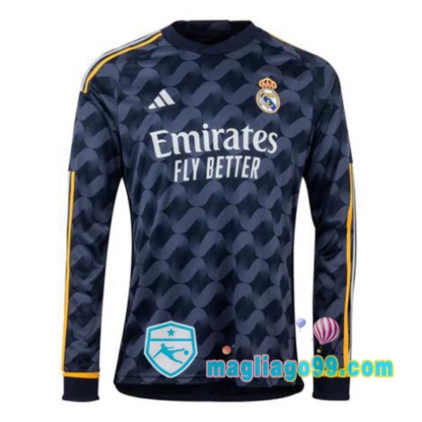 Magliago - Passione Maglie Thai Affidabili Basso Costo Online Shop | Maglia Real Madrid Seconda Maniche Lunghe Blu Royal 2023/2024