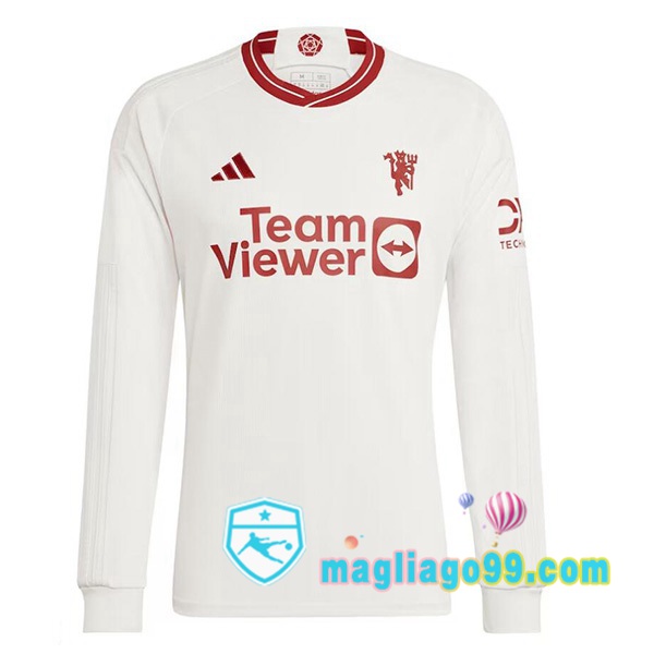 Magliago - Passione Maglie Thai Affidabili Basso Costo Online Shop | Maglia Manchester United Terza Maniche Lunghe Bianco 2023/2024