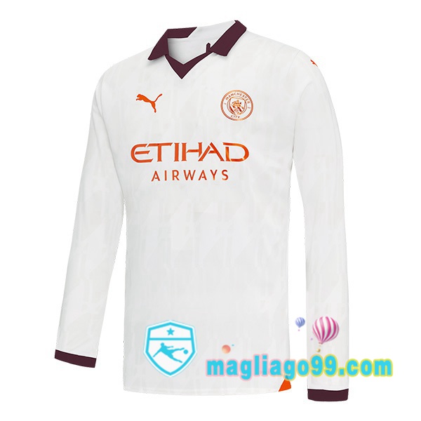 Magliago - Passione Maglie Thai Affidabili Basso Costo Online Shop | Maglia Manchester City Seconda Maniche Lunghe Bianco 2023/2024