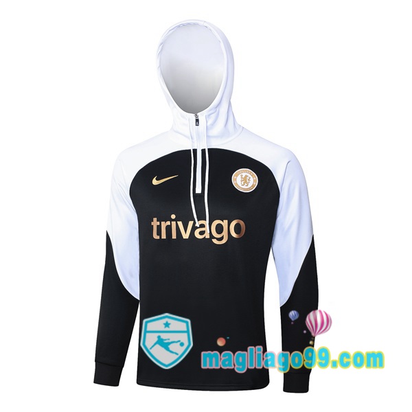 Magliago - Passione Maglie Thai Affidabili Basso Costo Online Shop | Felpa con cappuccio FC Chelsea Nero Bianco 2024/2025