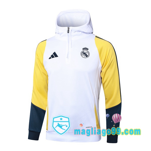 Magliago - Passione Maglie Thai Affidabili Basso Costo Online Shop | Felpa con cappuccio Real Madrid Bianco Giallo 2024/2025
