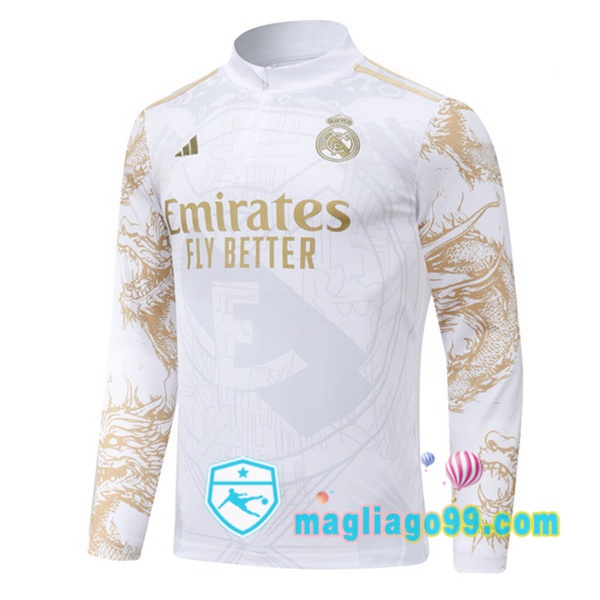 Magliago - Passione Maglie Thai Affidabili Basso Costo Online Shop | Felpa Calcio Real Madrid Bianco Giallo 2024/2025
