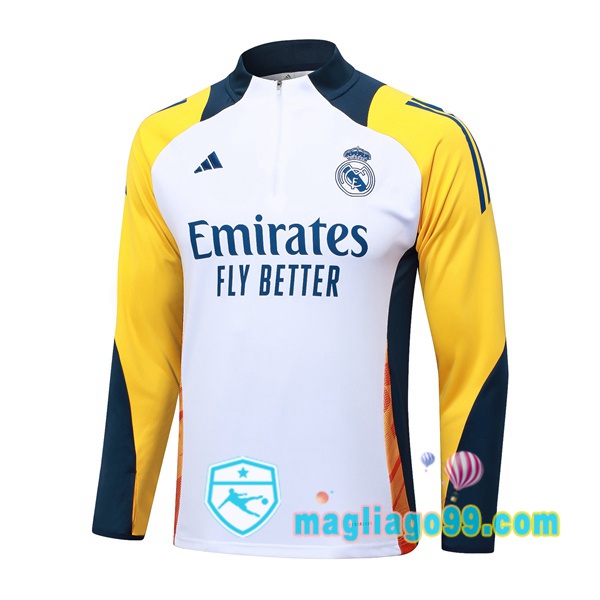 Magliago - Passione Maglie Thai Affidabili Basso Costo Online Shop | Felpa Calcio Real Madrid Bianco Giallo 2024/2025