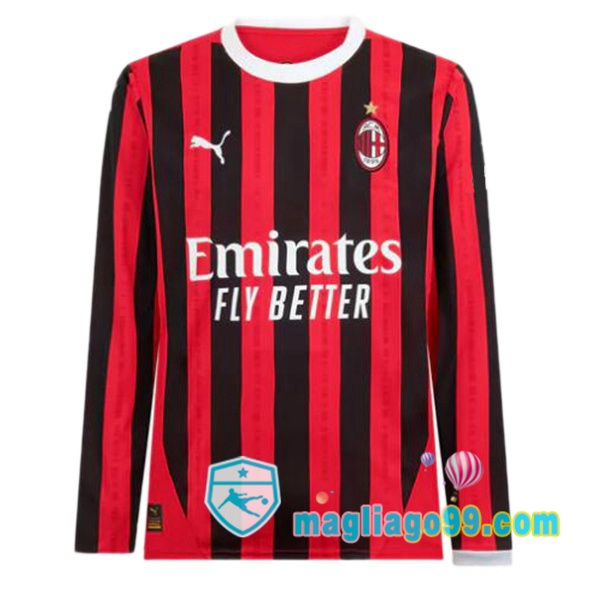Magliago - Passione Maglie Thai Affidabili Basso Costo Online Shop | Maglia AC Milan Prima Maniche Lunghe Rosso Nero 2024/2025