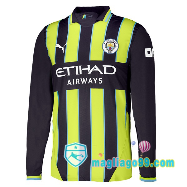 Magliago - Passione Maglie Thai Affidabili Basso Costo Online Shop | Maglia Manchester City Seconda Maniche Lunghe Verde Nero 2024/2025