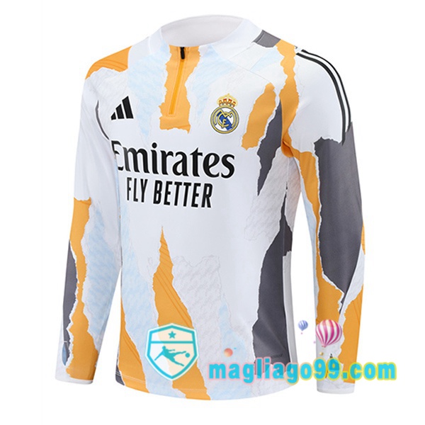 Magliago - Passione Maglie Thai Affidabili Basso Costo Online Shop | Felpa Calcio Real Madrid Bianco Giallo 2025/2026
