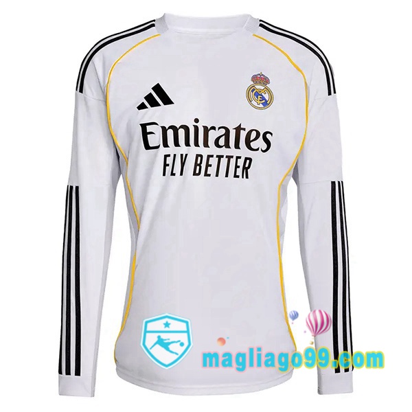 Magliago - Passione Maglie Thai Affidabili Basso Costo Online Shop | Maglia Real Madrid Prima Maniche Lunghe Bianco 2025/2026