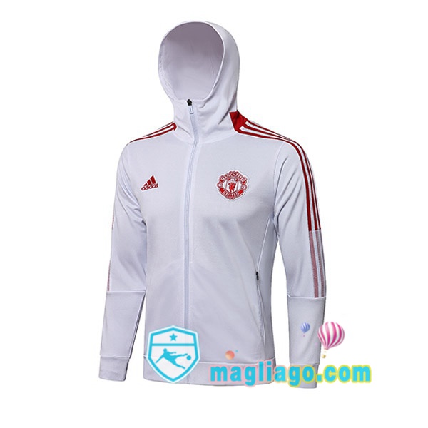 Magliago - Passione Maglie Thai Affidabili Basso Costo Online Shop | Giacca Con Cappuccio Manchester United Bianco 2021/2022