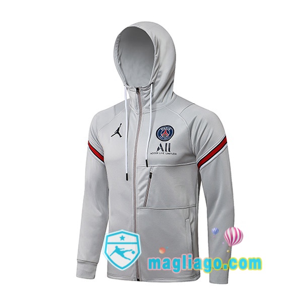 Magliago - Passione Maglie Thai Affidabili Basso Costo Online Shop | Giacca Con Cappuccio JORDAN Paris PSG Grigio 2021/2022