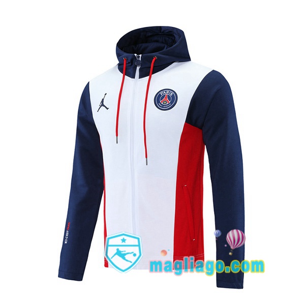 Magliago - Passione Maglie Thai Affidabili Basso Costo Online Shop | Giacca Con Cappuccio Paris PSG Bianco Rosso Blu 2021/2022