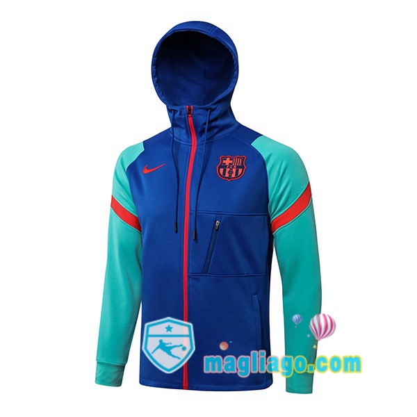 Magliago - Passione Maglie Thai Affidabili Basso Costo Online Shop | Giacca Con Cappuccio FC Barcellona Blu Verde 2021/2022