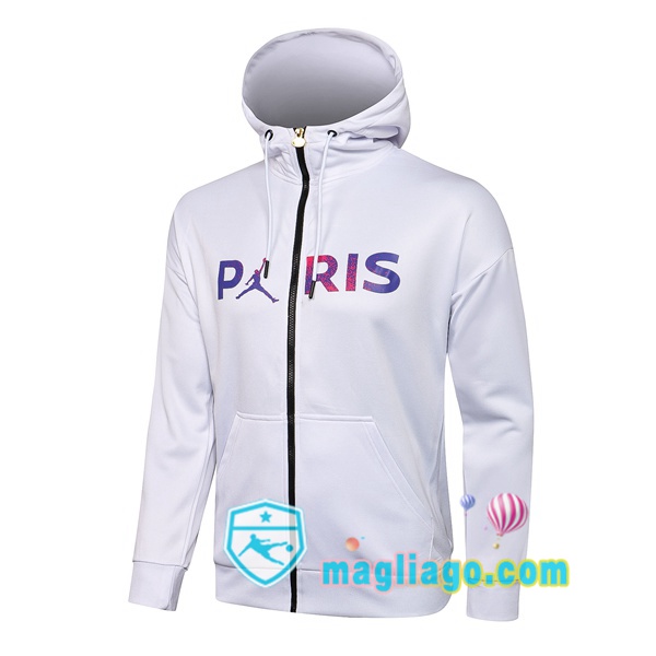 Magliago - Passione Maglie Thai Affidabili Basso Costo Online Shop | Giacca Con Cappuccio JORDAN Paris PSG Bianco Porpora 2021/2022