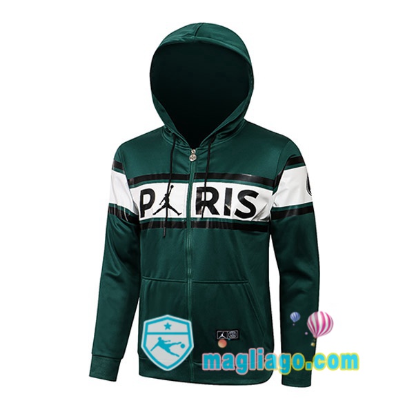 Magliago - Passione Maglie Thai Affidabili Basso Costo Online Shop | Giacca Con Cappuccio JORDAN Paris PSG Verde Bianco 2021/2022