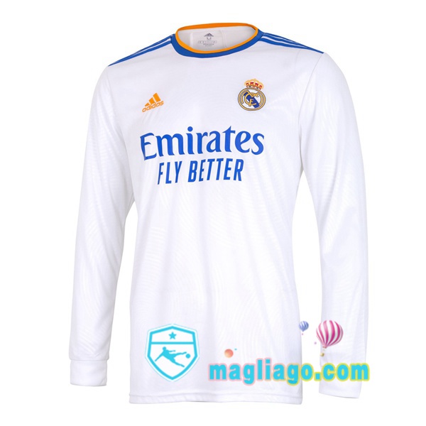 Magliago - Passione Maglie Thai Affidabili Basso Costo Online Shop | Maglia Real Madrid Uomo Prima Maniche Lunghe Bianco 2021/2022