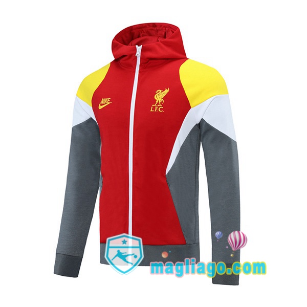 Magliago - Passione Maglie Thai Affidabili Basso Costo Online Shop | Giacca Con Cappuccio FC Liverpool Rosso Bianco Giallo 2021/2022