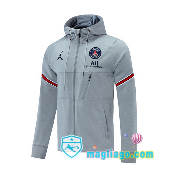 Magliago - Passione Maglie Thai Affidabili Basso Costo Online Shop | Giacca Con Cappuccio JORDAN Paris PSG Grigio 2021/2022