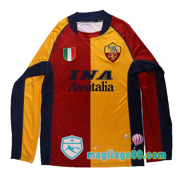 Magliago - Passione Maglie Thai Affidabili Basso Costo Online Shop | 2001-2002 Roma Terza Seconda Retro Maglia Storica Maniche Lunghe Giallo Rosso