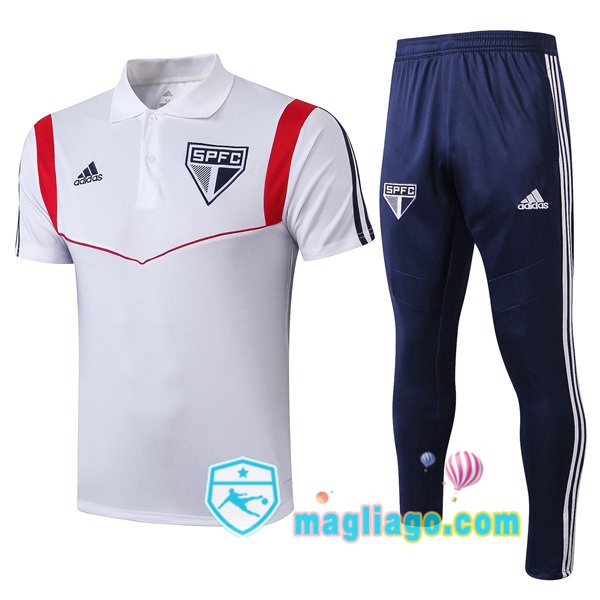 Magliago - Passione Maglie Thai Affidabili Basso Costo Online Shop | Sao Paulo FC Polo Maglia Uomo + Pantaloni Bianco 2019/2020