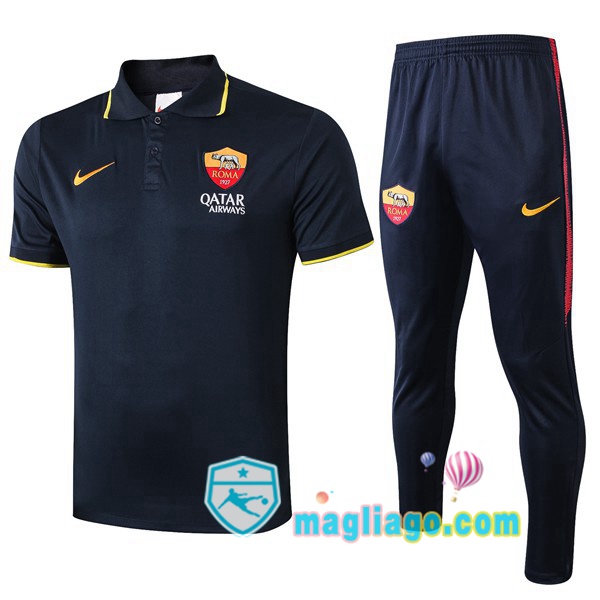 Magliago - Passione Maglie Thai Affidabili Basso Costo Online Shop | AS Roma Polo Maglia Uomo + Pantaloni Blu Reale 2019/2020